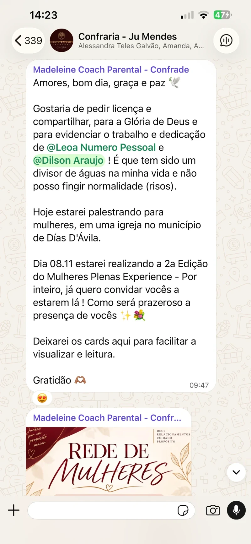 Print de depoimento de participante da Confraria